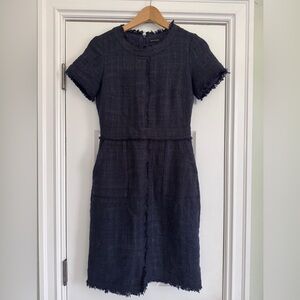 Ann Taylor Dark Navy Textured Short-Sleeve Midi Dress